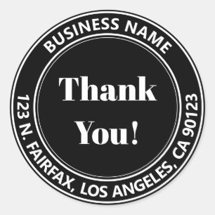 Black White Thank you! Return Address Classic Round Sticker