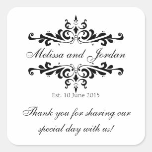 Black White Thank You Sticker for Wedding Favours