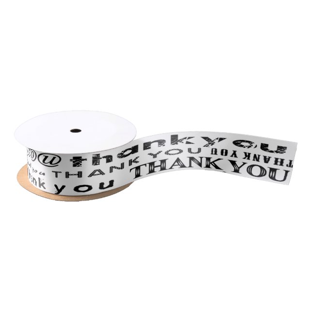 Black & White THANK YOU Typography Ribbon Satin Ribbon (Spool)