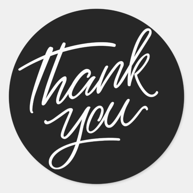 Black White Thank You Wedding Bridal Shower Party Classic Round Sticker (Front)