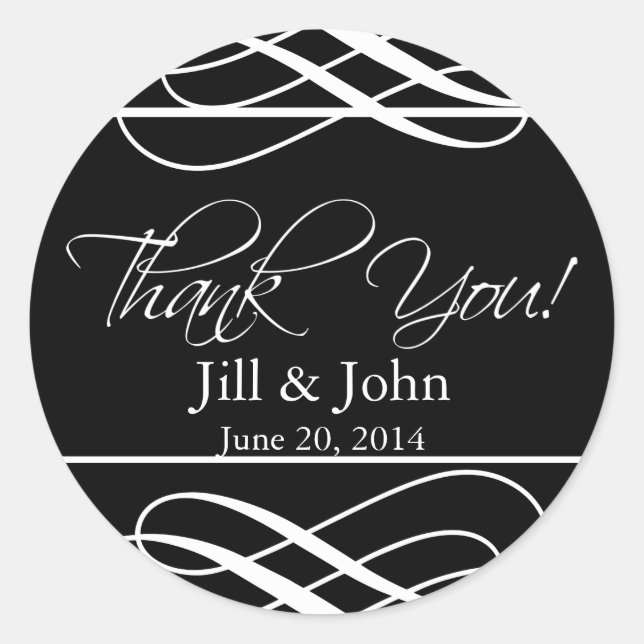 Black White Thank You Wedding Favour Label Sticker (Front)