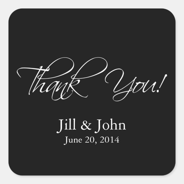 Black White Thank You Wedding Favour Stickers (Front)