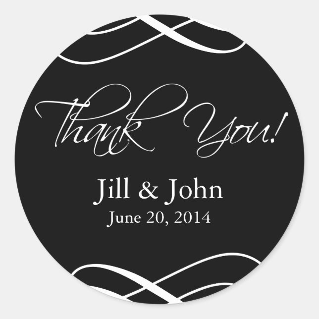 Black White Thank You Wedding Favour Stickers (Front)
