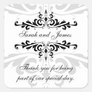 Black White Thank You Wedding Favour Stickers