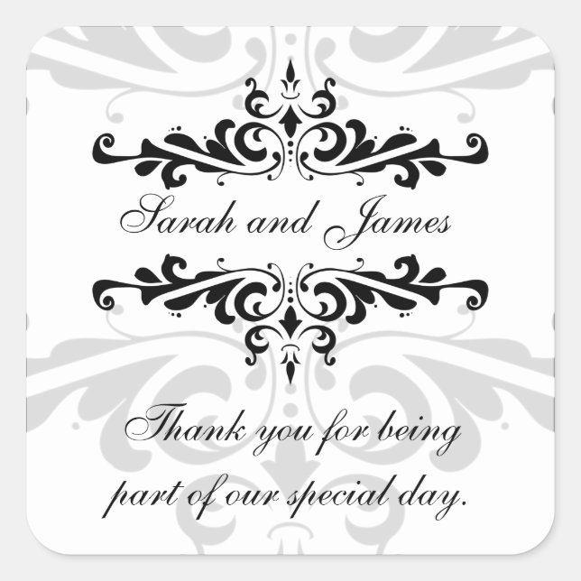 Black White Thank You Wedding Favour Stickers (Front)