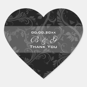 Black white "thank you" wedding heart sticker