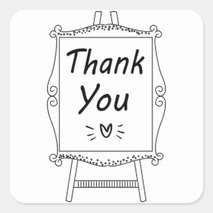 Black White Thank You Wedding Party Sign Square Sticker