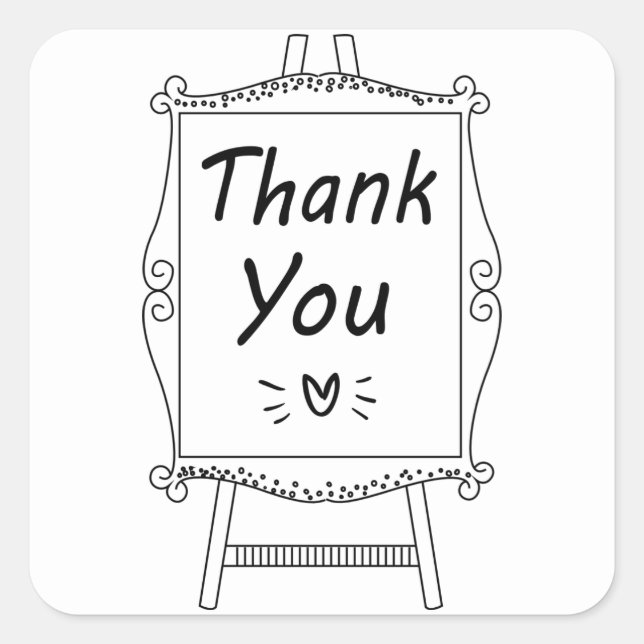 Black White Thank You Wedding Party Sign Square Sticker (Front)