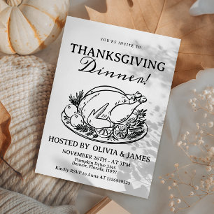 Black White Thanksgiving Turkey Line Art Invite