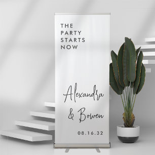Black & White The Party Starts Now Wedding Retractable Banner