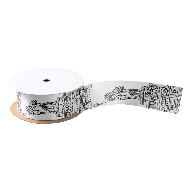 Black & White Themed Statue of Liberty Ribbon Satin Ribbon (Spool)