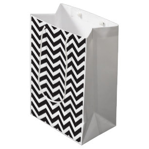 Black & White Thick Chevron Wedding Birthday Medium Gift Bag
