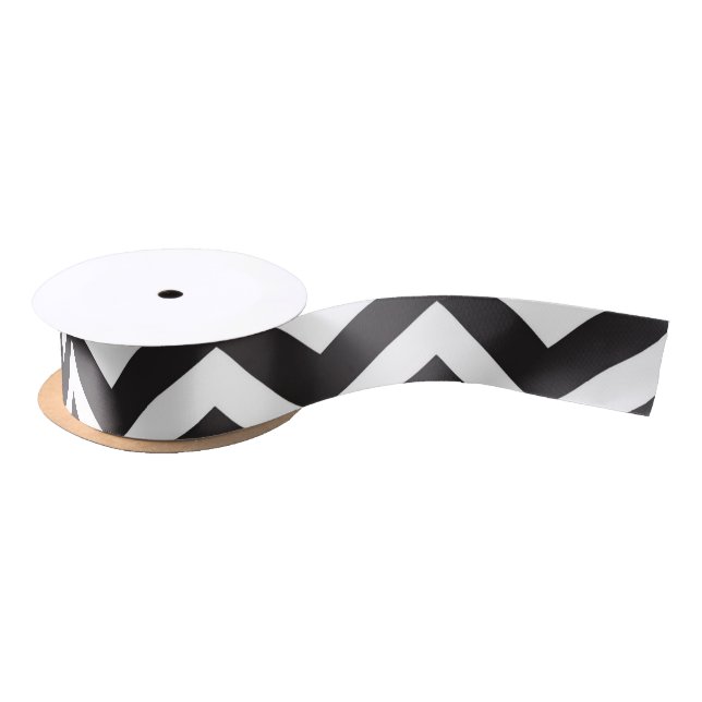 Black & White Thick Chevron Wedding Birthday Satin Ribbon (Spool)