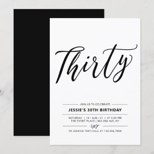 Black & White Thirty Minimal 30th Birthday Party Invitation