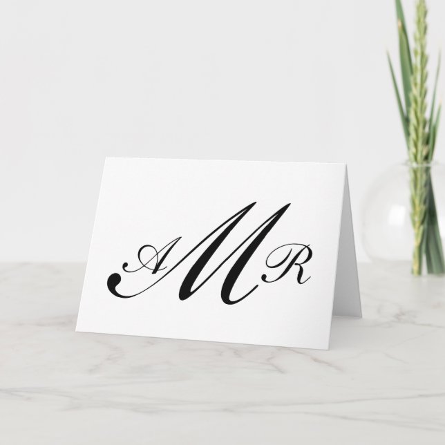 Black White Three Initials Monogram Script Note Card (Front)