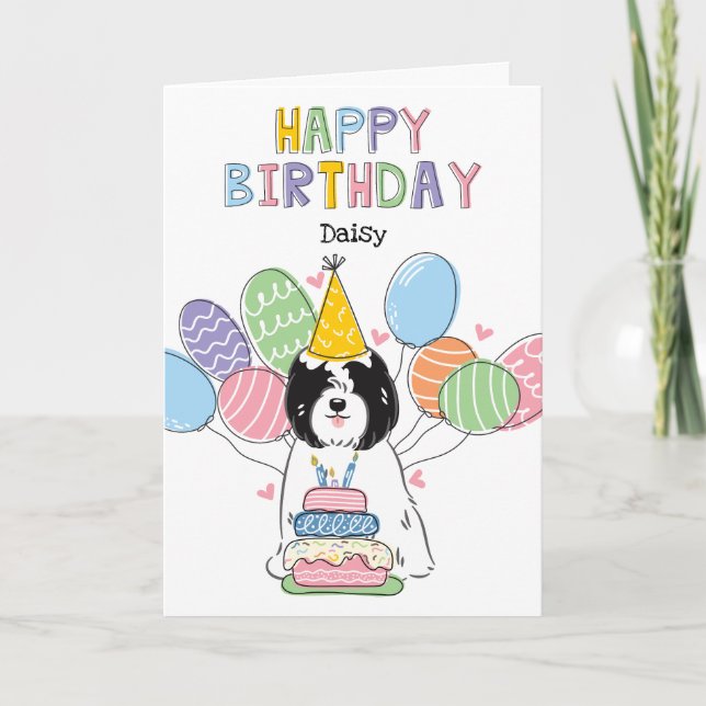 Black White Tibetan Terrier Dog Birthday Party Card (Front)
