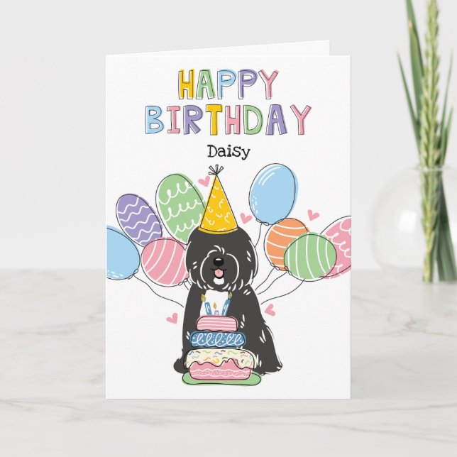 Black White Tibetan Terrier Dog Birthday Party Card (Front)