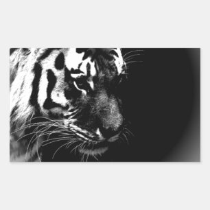Black White Tiger Art Photo Rectangular Sticker
