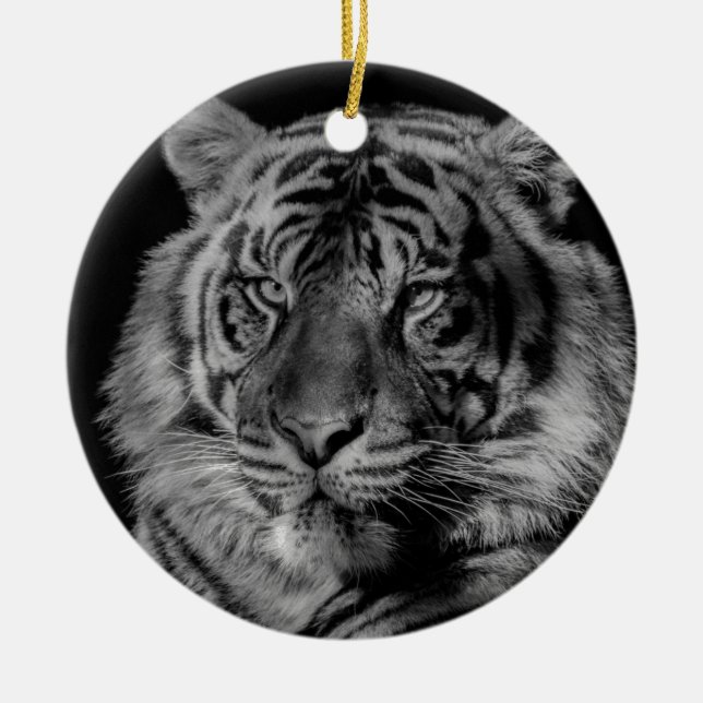 Black & White Tiger Ceramic Tree Decoration (Front)