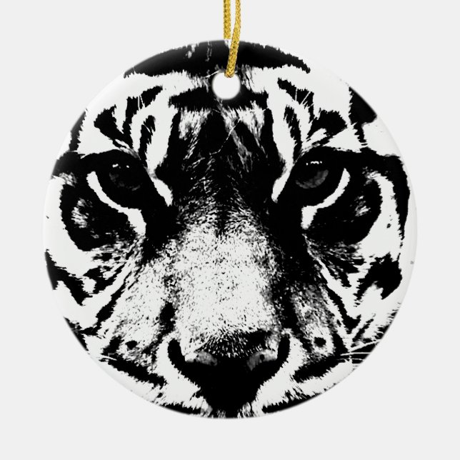 Black & White Tiger Ceramic Tree Decoration (Front)