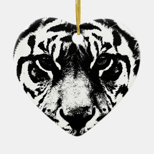 Black & White Tiger Ceramic Tree Decoration (Front)