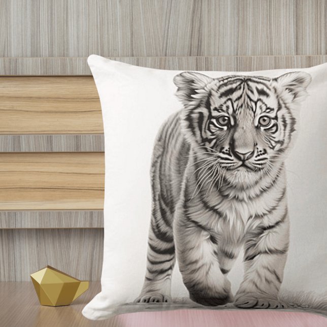 Black & White Tiger Cub Square Throw Pillow (Creator Uploaded)