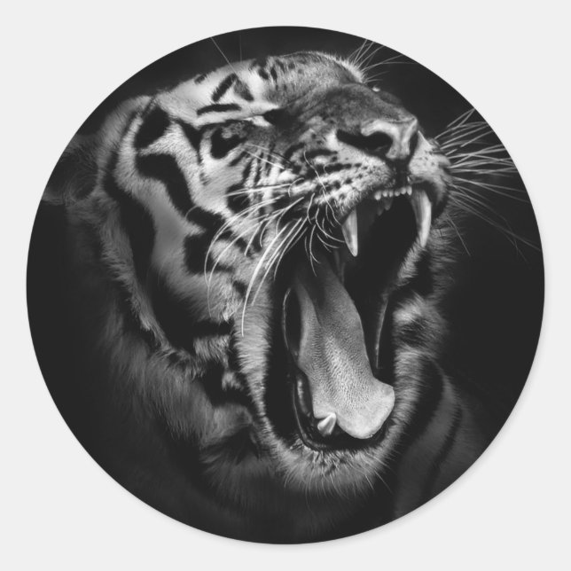Black & White Tiger Inspirational Classic Round Sticker (Front)
