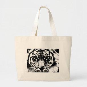 Black & White Tiger Large Tote Bag