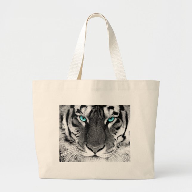 Black White Tiger Large Tote Bag (Front)
