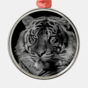 Black & White Tiger Metal Tree Decoration