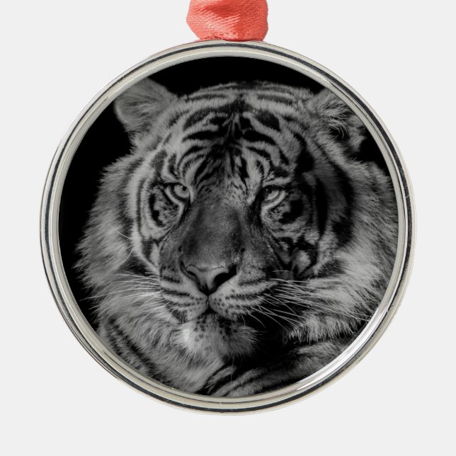 Black & White Tiger Metal Tree Decoration (Front)
