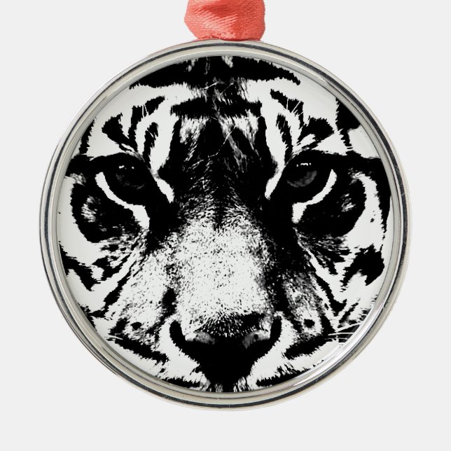 Black & White Tiger Metal Tree Decoration (Front)