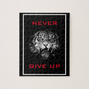 Black & White Tiger Never Give Up Motivational Jigsaw Puzzle