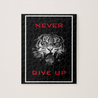 Black & White Tiger Never Give Up Motivational Jigsaw Puzzle