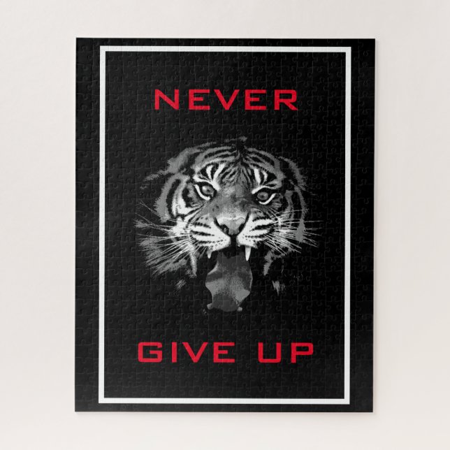 Black & White Tiger Never Give Up Motivational Jigsaw Puzzle (Vertical)