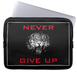 Black & White Tiger Never Give Up Motivational Laptop Sleeve