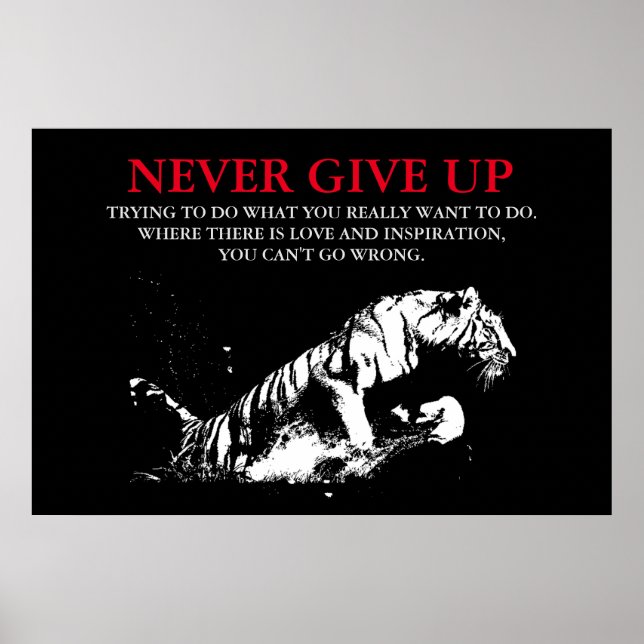 Black White Tiger Never Give Up Motivational Poster (Front)