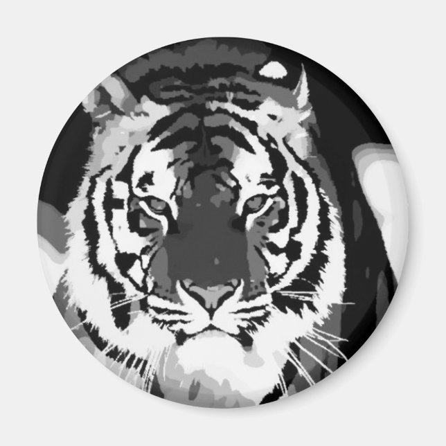 Black & White Tiger Pop Art Magnet (Front)