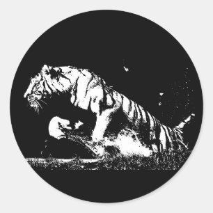 Black White Tiger Pop Art Round Sticker