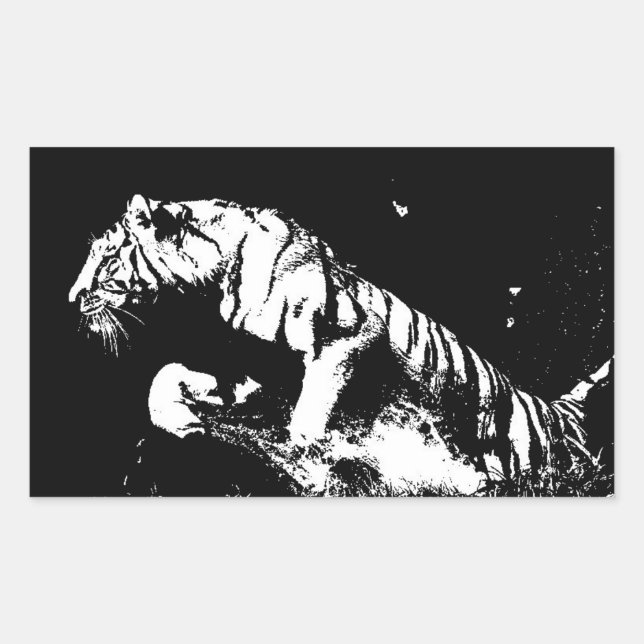 Black & White Tiger Rectangular Sticker (Front)