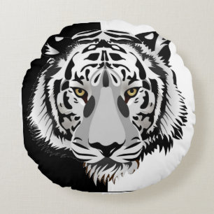 Black White Tiger  Round Cushion
