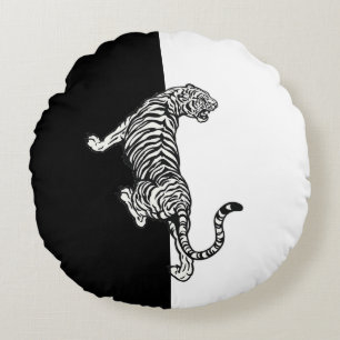 Black White Tiger Round Cushion