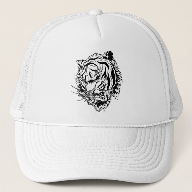 Black white tiger trucker hat (Front)