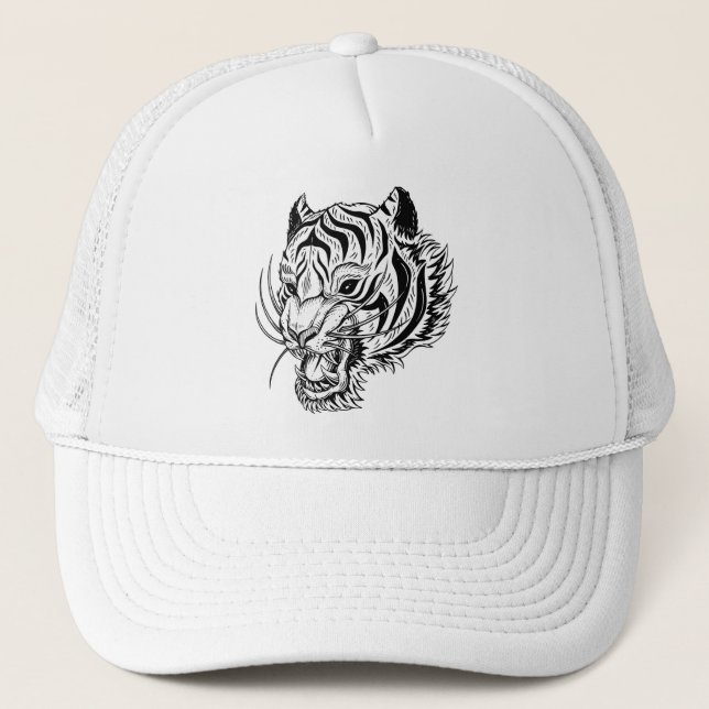 Black white tiger trucker hat (Front)