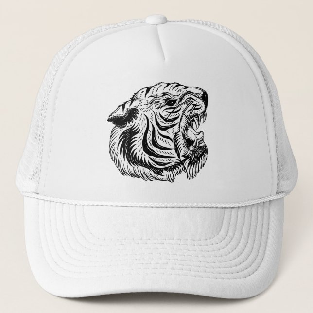 Black white tiger trucker hat (Front)