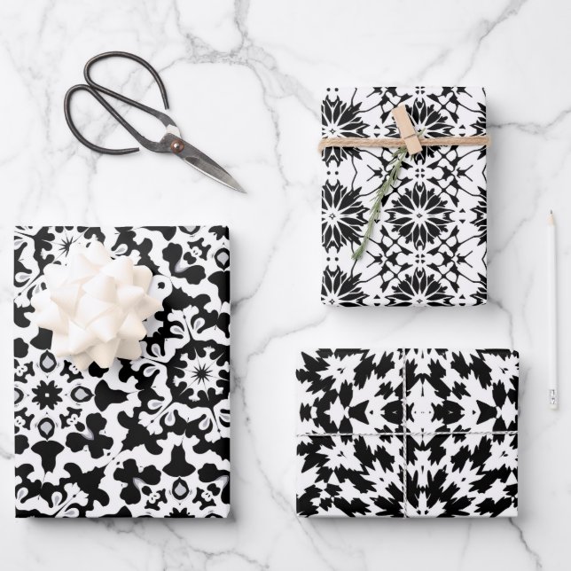 Black & White Tile Pattern Set 2 Wrapping Paper Sheet (Front)