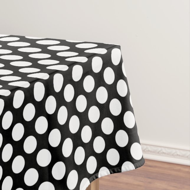 Black white tiled pattern polka dot tablecloth (In Situ)