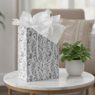 Black White Toile Elegant Floral Medium Gift Bag