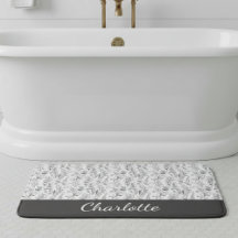 Black White Toile Floral Custom Name