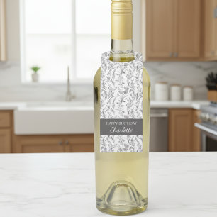 Black White Toile Floral Custom Name Gift Bottle Tag